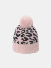 Pink and black leopard hat with pompom knit beanie