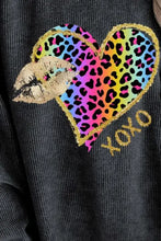 Leopard heart drop shoulder long sleeve sweatshirt with rainbow sequin patch