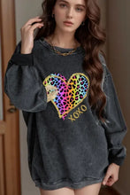 Leopard heart drop shoulder long sleeve sweatshirt for women