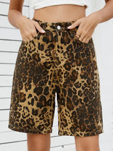 Leopard high waist denim shorts with pockets