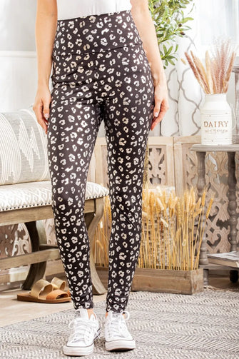 Leopard High Waist Leggings Black and White Print BLACK