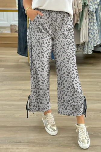 Leopard High Waist Side Bow Pants Gray Woman Pants