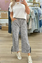 Leopard high waist pants with white gray floral print and ankle lace-up