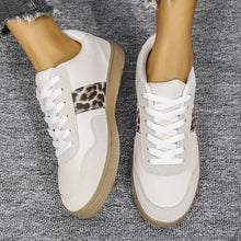 Leopard Lace Up Round Toe Sneakers White Woman Sneakers