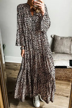 Leopard Notched Long Sleeve Maxi Dress Leopard Woman Maxi Dress