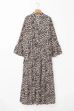 Leopard Notched Long Sleeve Maxi Dress Woman Maxi Dress