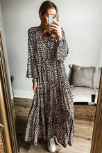 Leopard Notched Long Sleeve Maxi Dress Woman Maxi Dress
