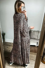 Leopard Notched Long Sleeve Maxi Dress Woman Maxi Dress