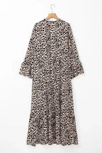 Leopard Notched Long Sleeve Maxi Dress Woman Maxi Dress