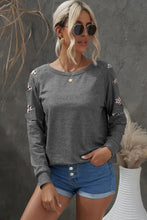 Women’s grey leopard patchwork raglan sleeve sweatshirt with cut-outs