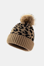 Leopard Pom-Pom Cuffed Beanie Khaki One Size Hats
