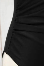 Leopard Print and Black Ruched High Waisted Swimsuit with Mesh Dress Swimwear