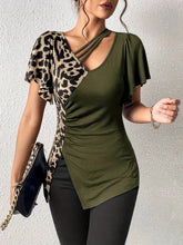 Leopard Print and Olive Green Asymmetrical Top for Women Moss