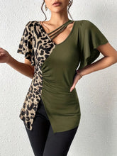 Leopard Print and Olive Green Asymmetrical Top for Women