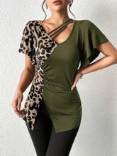 Leopard Print and Olive Green Asymmetrical Top for Women