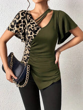 Leopard Print and Olive Green Asymmetrical Top for Women