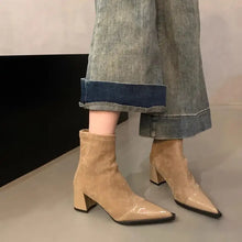 Leopard Print Ankle Boots with Block Heel and Pointed Toe Khaki Woman Boots