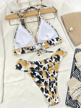 Leopard Print Bikini Set with Gold Chain and Removable Padding Cup Height