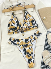 Leopard Print Bikini Set with Gold Chain and Removable Padding Cup Height