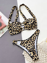 Leopard Print Bikini with Gold Ring Accents and Removable Padding Swimwear