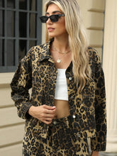 Leopard Print Buttoned Denim Jacket for Women with Pockets Leopard