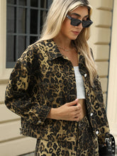 Leopard Print Buttoned Denim Jacket for Women with Pockets