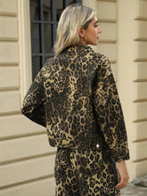 Leopard Print Buttoned Denim Jacket for Women with Pockets