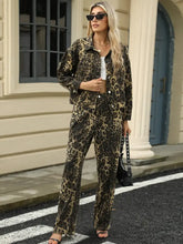 Leopard Print Buttoned Denim Jacket for Women with Pockets Woman Outerwear