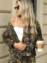 Leopard Print Buttoned Denim Jacket for Women with Pockets Woman Outerwear