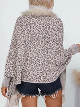 Leopard Print Cardigan and Poncho with Faux Fur Trim and Fringe