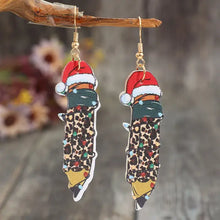 Ohrringe aus Legierung mit Leopardenmuster, Weihnachtsmannmütze und Lichtern