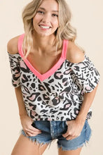 Leopard Print Cold Shoulder Cut Out Top for Women Woman T Shirts