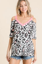Leopard Print Cold Shoulder Cut Out Top for Women