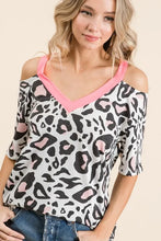Leopard Print Cold Shoulder Cut Out Top for Women