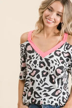 Leopard Print Cold Shoulder Cut Out Top for Women Woman T Shirts