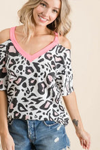 Leopard Print Cold Shoulder Cut Out Top for Women
