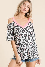 Leopard Print Cold Shoulder Cut Out Top for Women