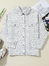 Leopard print cotton button-down shirt with white and gray spots
