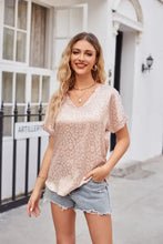 Leopard Print Curved Hem Satin Top Woman T Shirts