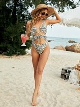 Leopard Print Cut-Out One-Piece Swimsuit with Lace-Up V-Neck Swimwear