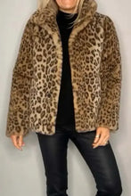 Women’s leopard print faux fur coat with hood and black lining