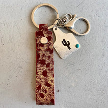 Leopard print faux fur genuine leather alloy keychain with bull skull charm