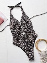 Leopard Print Halter Swimsuit with Removable Padding