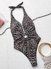 Leopard Print Halter Swimsuit with Removable Padding Swimwear