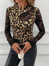 Leopard Print Lace Sleeve Bodysuit for Women