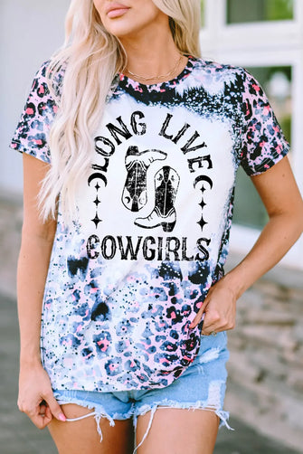 Leopard Print Long Live Cowgirls T Shirt for Women Leopard