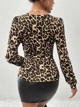 Leopard Print Long Sleeve Bodysuit with Black Faux Leather Skirt