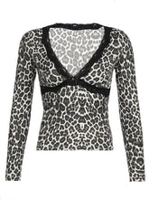 Leopard Print Long Sleeve Top with Lace Trim