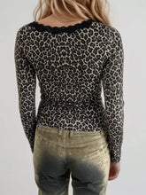 Leopard Print Long Sleeve Top with Lace Trim Woman T Shirts