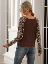 Leopard Print Long Sleeve Twist Front Top for Women Woman T Shirts